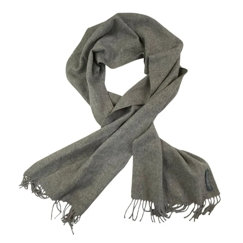 Pure Baby Alpaca Wool Scarf Shawl Made in Peru 81x14 Gray Fringe Hand Finished